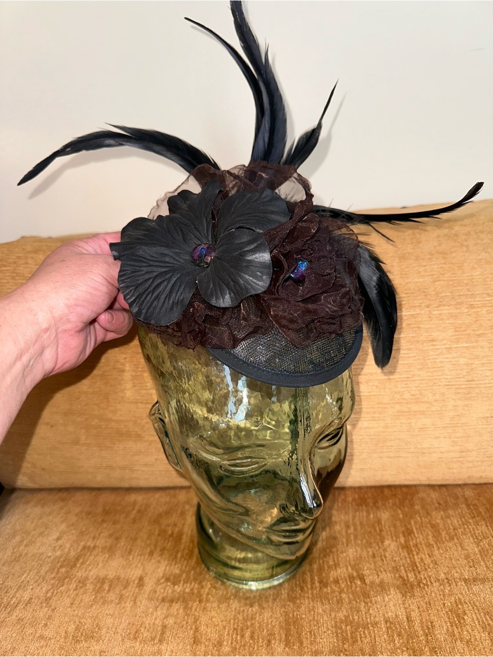 Artisan Crafted Couture Black and Brown Feathered Floral Fascinator Hat